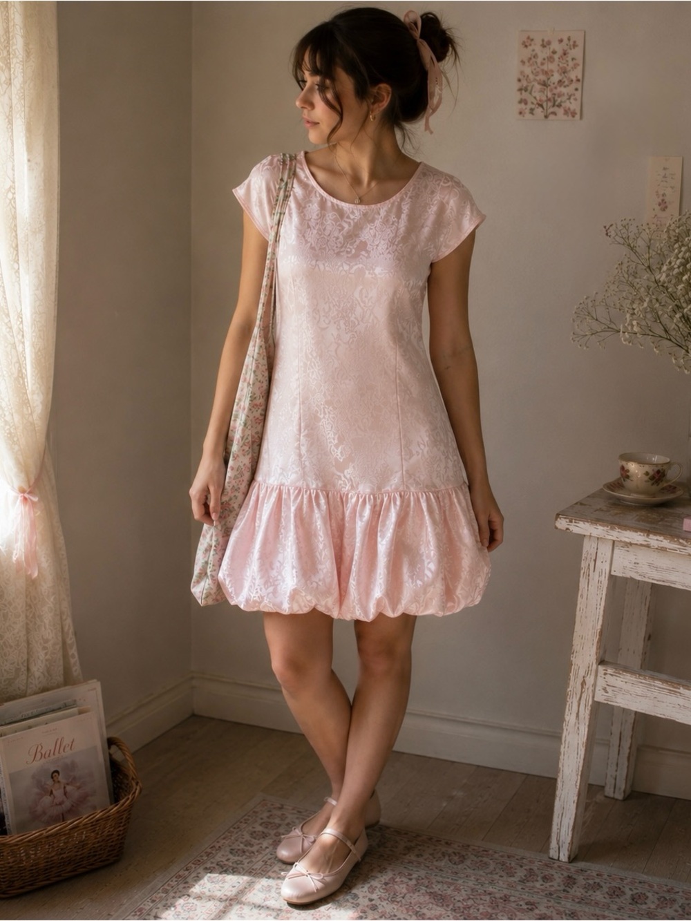VTG Bubble Hem Mini Style Dress Coquette Balletcore Girlhoodcore Princess Pink